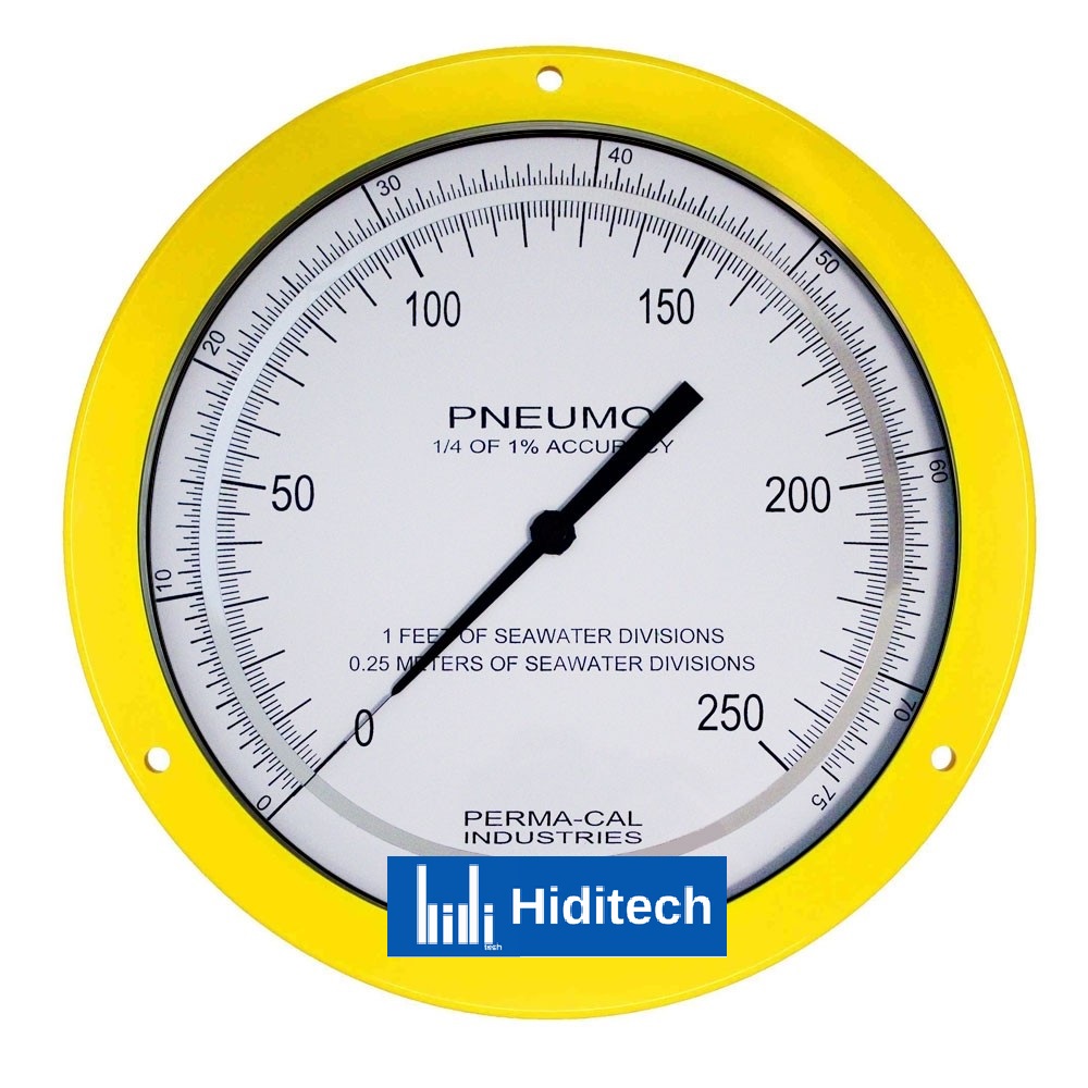 Perma-Cal PER-208FTM88Y01 8,5 İnç Pnömatik Derinlik Ölçer %0,25 Doğruluk 250 FSW / 75 MSW - Sarı